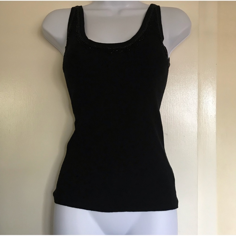 Vintage ESSENDI 90s size S sleeveless women black top 55% silk 45 % COTTON - Picture 3 of 16